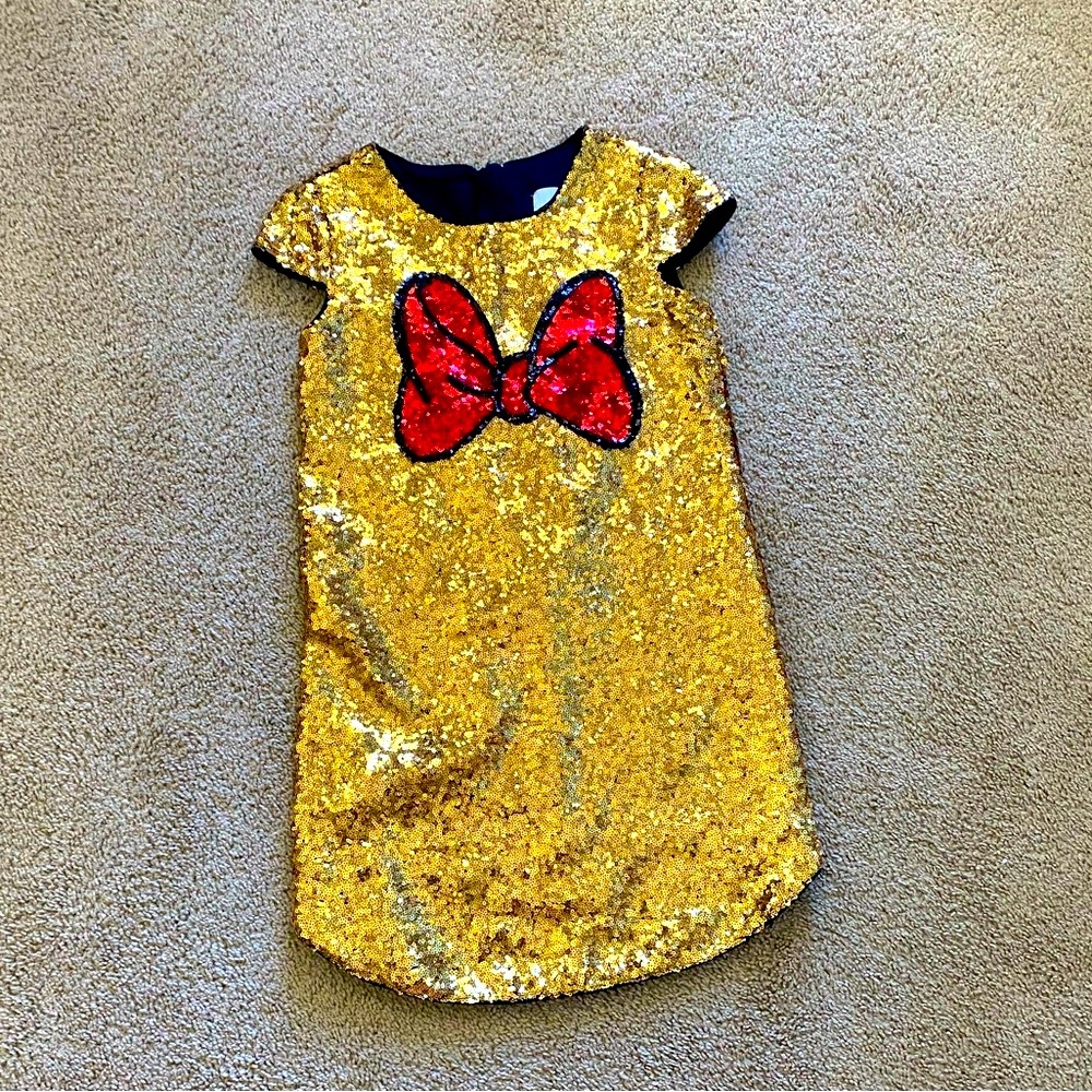 Disney Store Minnie Mouse Bow Gold Sequin Shift Dress
